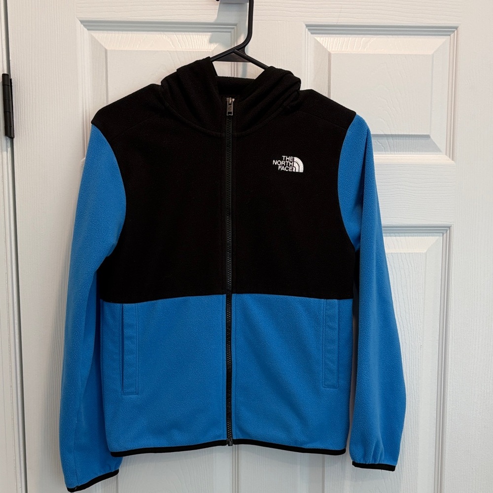 The North Face Kids Black and Blue Glacier Fleece  with hood Size Large/12